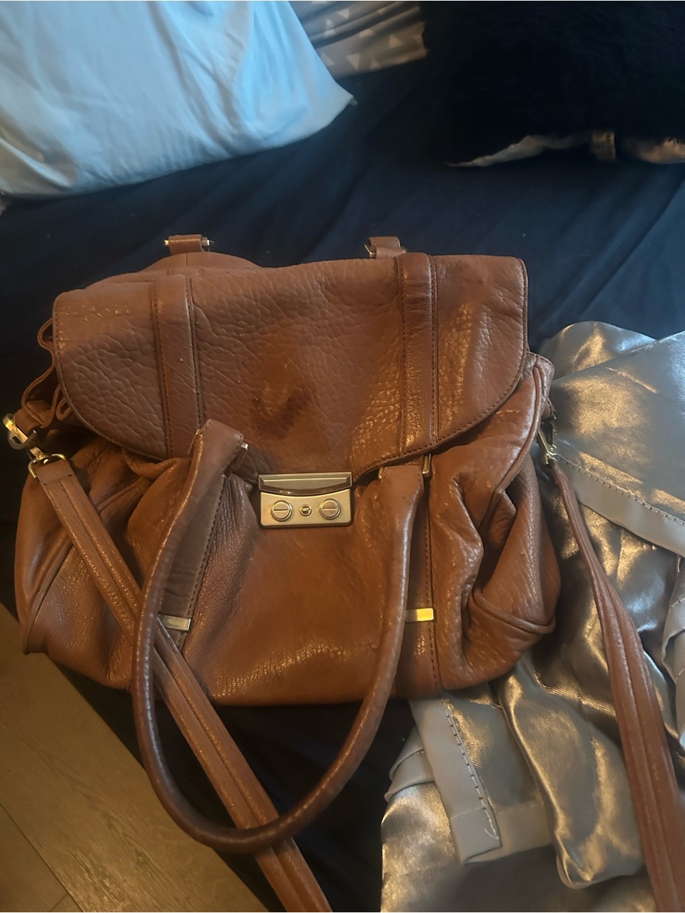 Rachel Zoe Brown Pebbled Leather Shoulder Satchel